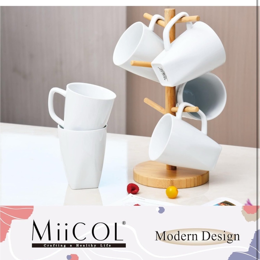 Miicol Porcelain Coffee Mugs Set of 6, Large Coffee Cups 14 oz, White Tea Cups,